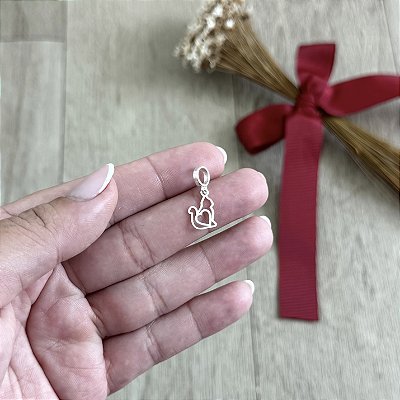 Berloque Gatinho com Coração - Prata 925