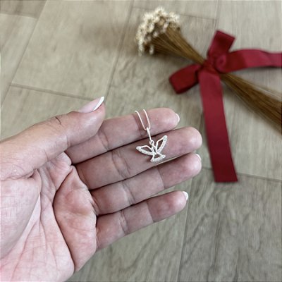 Colar Divino Espiríto Santo Cravejado Grande - Prata 925