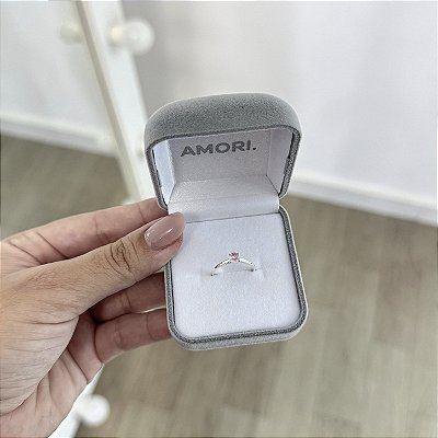 Anel Solitário com Zircônia Rosa - Prata 925