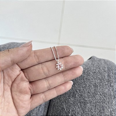 Colar Rosa Cravejado - Prata 925