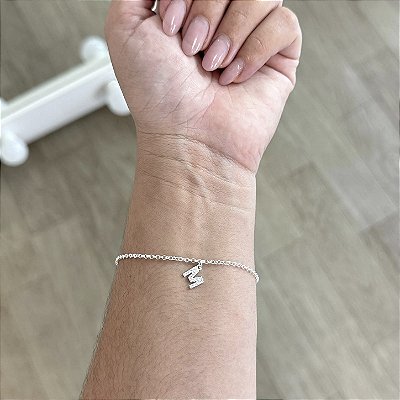 Pulseira com Letra Inicial Cravejada - Prata 925