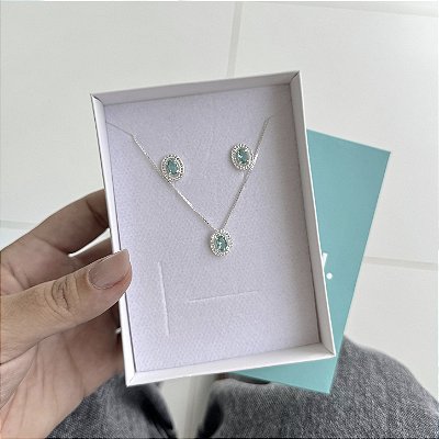 Conjunto Verde Cravejado - Prata 925