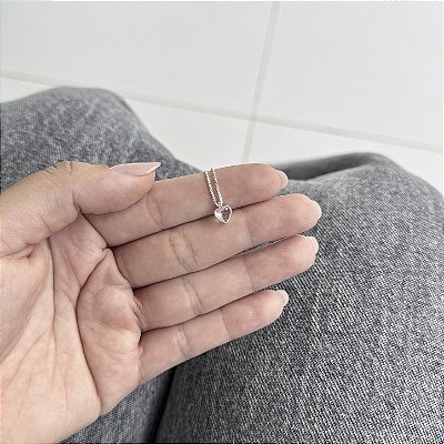 Gargantilha Ponto de Luz Coração Rosa - Prata 925