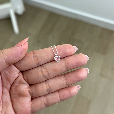 Gargantilha Ponto de Luz Coração Rosa - Prata 925