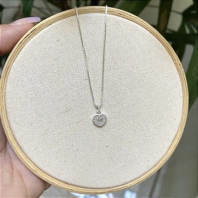 Colar Mini Coração Cravejado- Prata 925