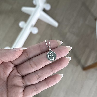 Colar Placa Gatinho - Prata 925