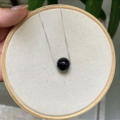 Colar Bola Ônix - Prata 925