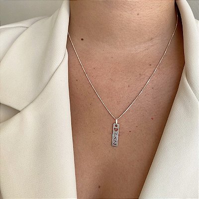 Colar Com Pingente Plaquinha Paz  - Prata 925