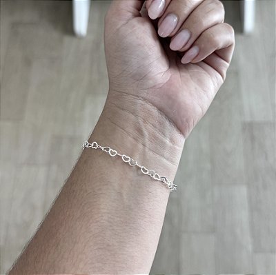 Pulseira Corações Vazados- Prata 925