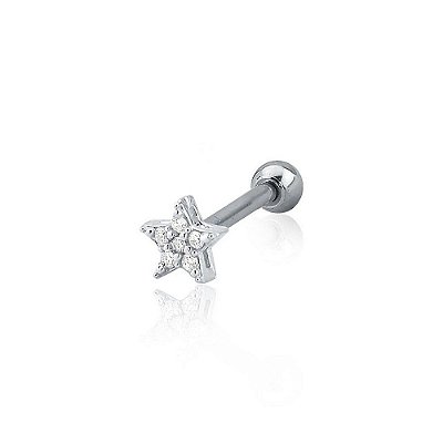 Brinco Piercing Estrela Cravejado - Prata 925 e Aço