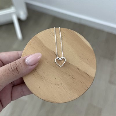 Colar Coração Vazado Passador- Prata 925