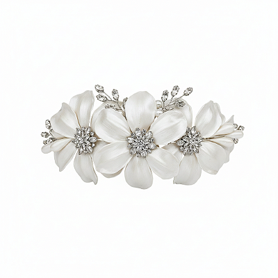 Arranjo de Noiva em Porcelana com Flores e Zircônias Perolizado | Mabelle