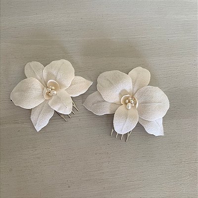 Flor para penteado de noiva Orquídea em crepe de seda pura