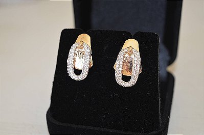 Brincos semi joia fina champagne com ródio e zirconias