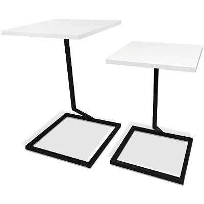 Mesa De Canto Dupla Square - Preto/Branco