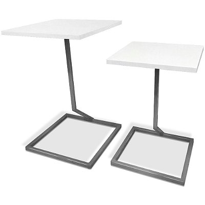 Mesa De Canto Dupla Square - Prata/Branco