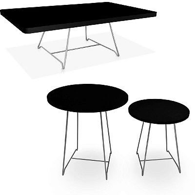 Conjunto Mesa De Canto E De Centro Amsterdã - Prata/Preto