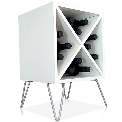 Suporte Adega De Vinho Santiago Madeira MDF 12 Garrafas - Prata/Branco