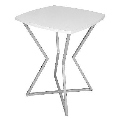 Mesa de Canto Lateral Alta Quadrada para Sala Austria - Prata/Branco