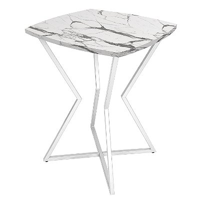 Mesa de Canto Lateral Alta Quadrada para Sala Austria - Branco/Vulcano