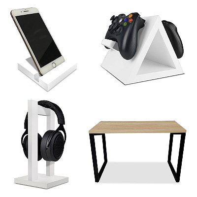 Setup Gamer Kit Spark Mesa Preto/Jade + Suporte para Controle Headset e Celular Branco