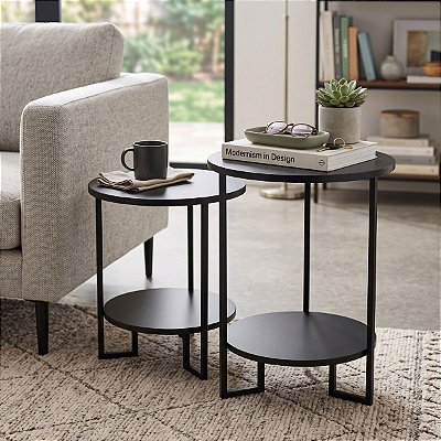 Conjunto Mesa De Canto Bélgica Lateral Decorativa Estilo Industrial