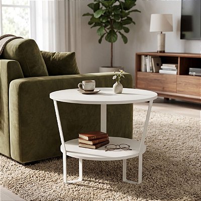 Mesa de Centro Belmont Redonda Tampo Duplo Moderna