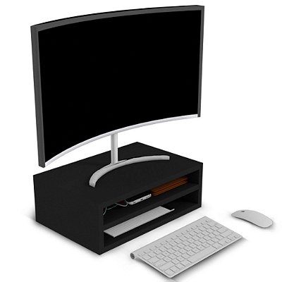 Suporte para Monitor de Mesa com Duas Divisórias MDP - Preto