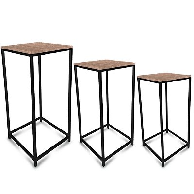 Conjunto de Mesa de Canto Lateral Genebra para Sala - Preta e Jade