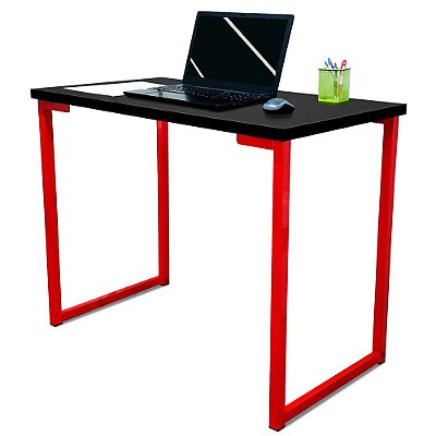 Mesa para Escritório Escrivaninha Estilo Industrial Nova York Mdf 100cm - Vermelho e Preto