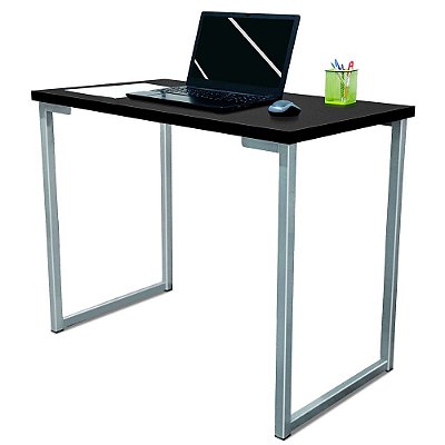 Mesa para Escritório Escrivaninha Estilo Industrial Nova York Mdf 100cm - Prata e Preto