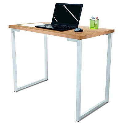 Mesa para Escritório Escrivaninha Estilo Industrial Nova York Mdf 100cm - Branca e Jade