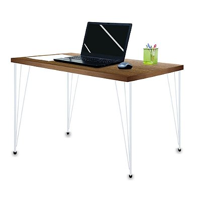 Mesa para Escritório Escrivaninha Estilo Industrial Noruega Mdf 100cm Branca e Villandry