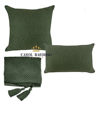 Conjunto Almofadas e manta tricô liso-verde