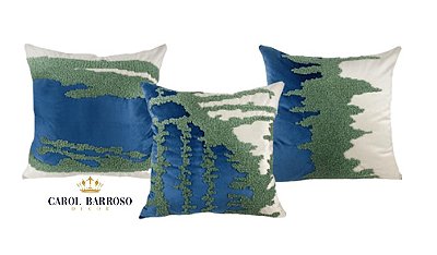 Conjunto Almofada Veludo Bordado boucle-Verde/azul 087