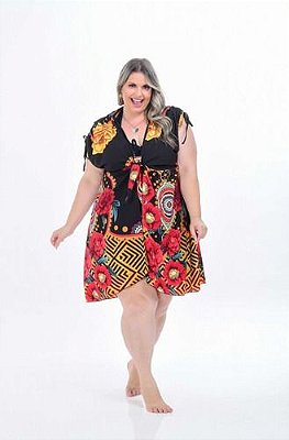 Saída Plus Size De Praia Crepe Laço Busto Tam 46 Ao 60