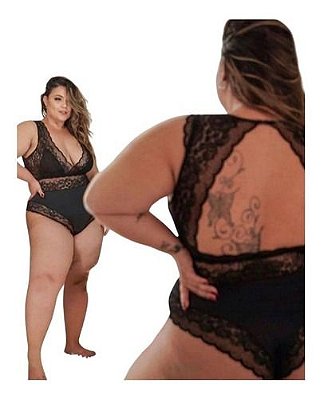 Body De Renda Sensual Preto Plus Size Joyce Prado