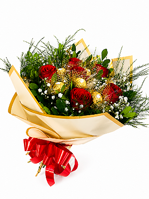 Buquê Ferrero Rocher & Rosas Naturais