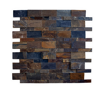 Revestimento Pedra Natural - Ferruzzano Mosaico 5x20cm e 10x20cm - 1m² (Pedra Ferro - Basalto Ferrugem)