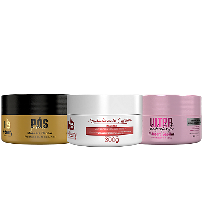 Kit Cronograma Capilar completo Hbeauty- 3 Passos ( Anabolizante, pós química, ultra hidratante - 300G )