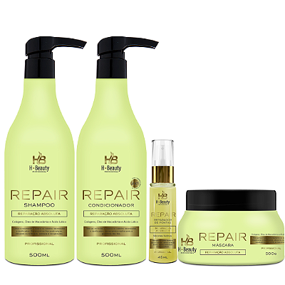 TRATAMENTO RECONSTRUTOR HBEAUTY REPAIR - SHAMPOO, CONDICIONADOR, MÁSCARA E REPARADOR DE PONTAS,  REPARAÇÃO ABSOLUTA