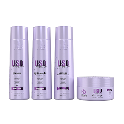 KIT LISO ABSOLUTO (SHAMPOO, CONDICIONADOR, MASCARA E LEAVE IN) - HBEAUTY 4 PASSOS