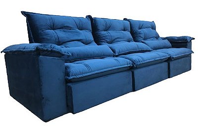 Sofá Retrátil e Reclinável Azul Maricá Plus Grande 3,20 m Largura