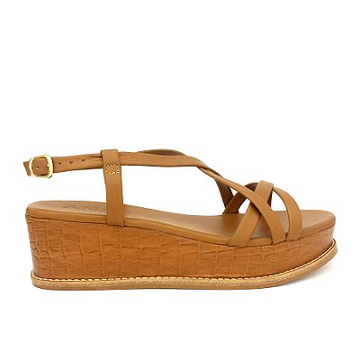 Sandália Flatform Acácia Croco Caramelo Anas