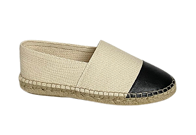 1021 Alpargata couro pelica preto/tecido banda natural - altura 17mm