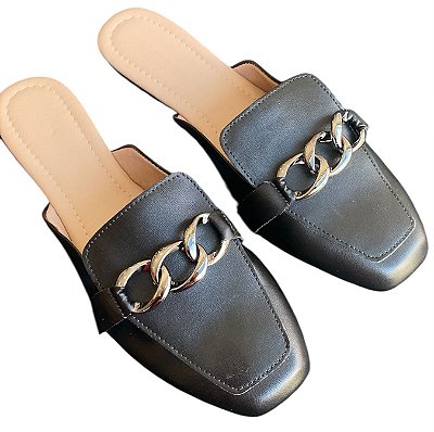 Mule preto com elos onix metalizado