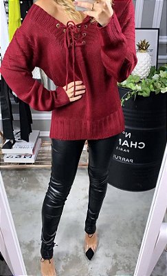 Blusão em trico com amarração na frente