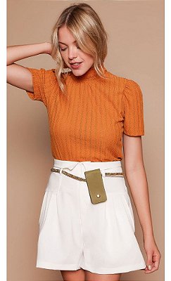 Cropped em malha canelada lovit