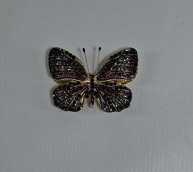 Broche Borboleta Cravejado Rosa
