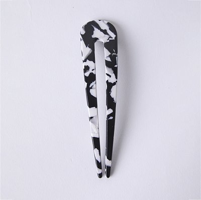 Prendedor de Resina para Coque Preto e Branco